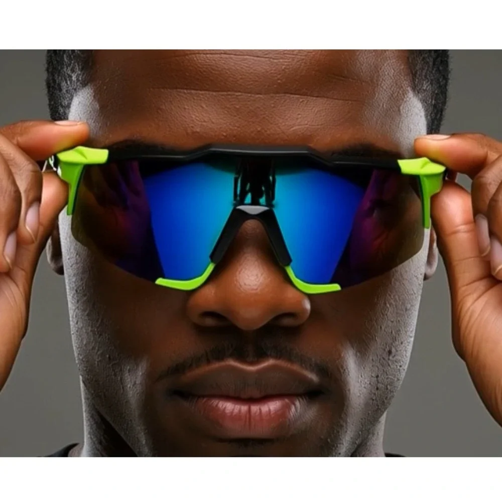 Reflective Sport Sunglasses Cycling Running Glasses Mirrored Lens‎ Green Frame